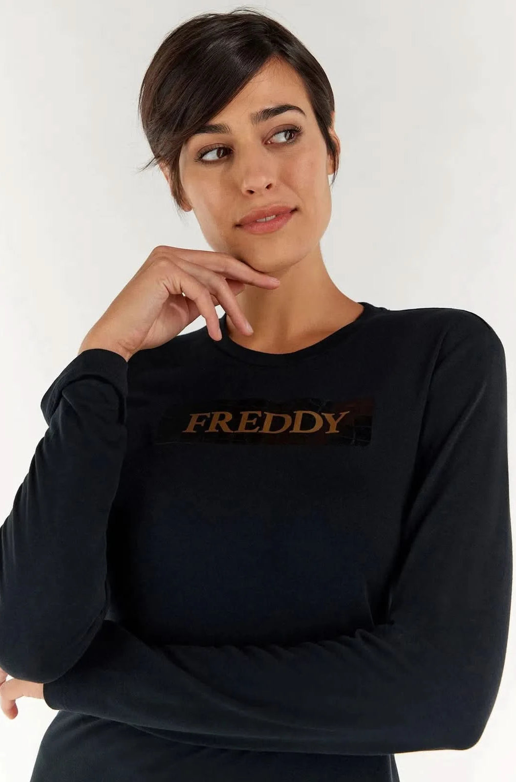 Long Sleeve Shirt - Black with Gold Freddy lettering in a crocodile box