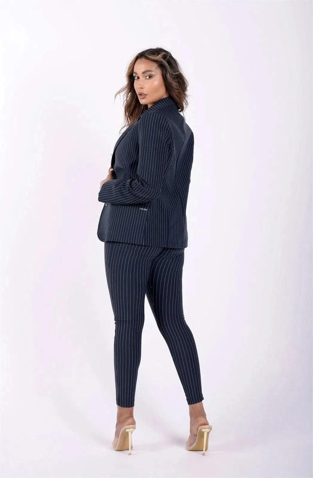 Made In Italy Pinstripe Suit Blazer - Navy Blue + White 3