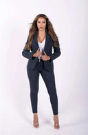Made In Italy Pinstripe Suit Blazer - Navy Blue + White