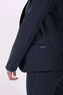 Made In Italy Pinstripe Suit Blazer - Navy Blue + White