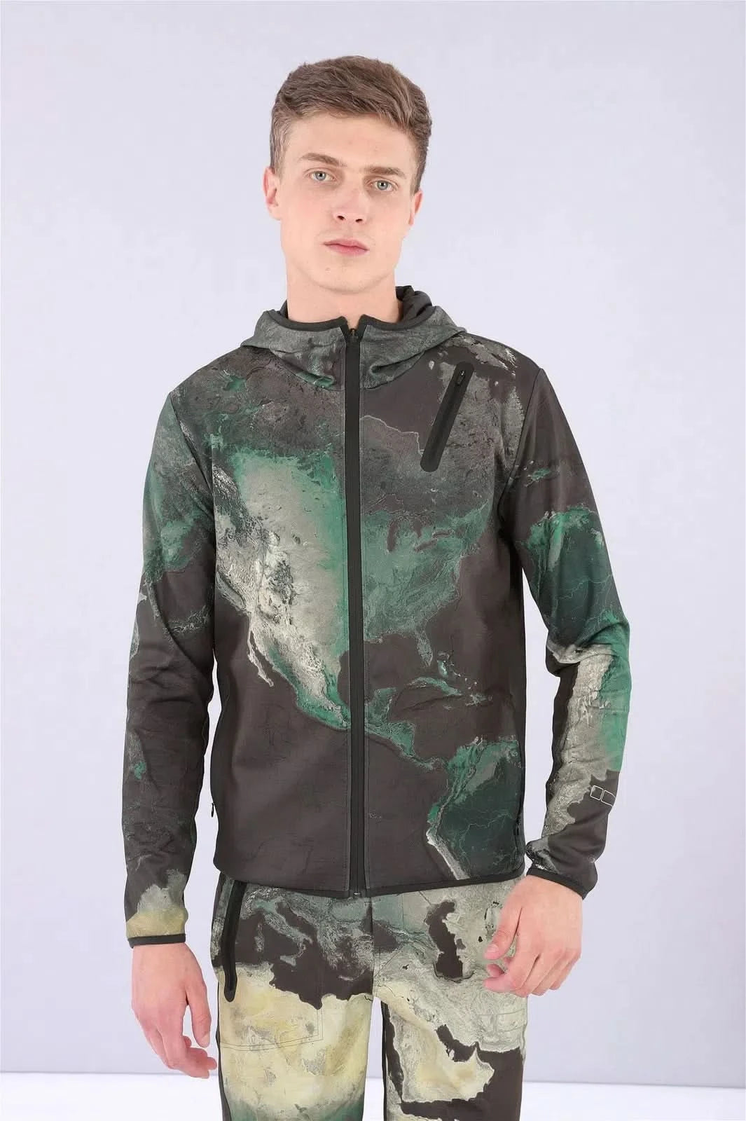 Men's Zip Up PRO Hoodie - Earth Print 2