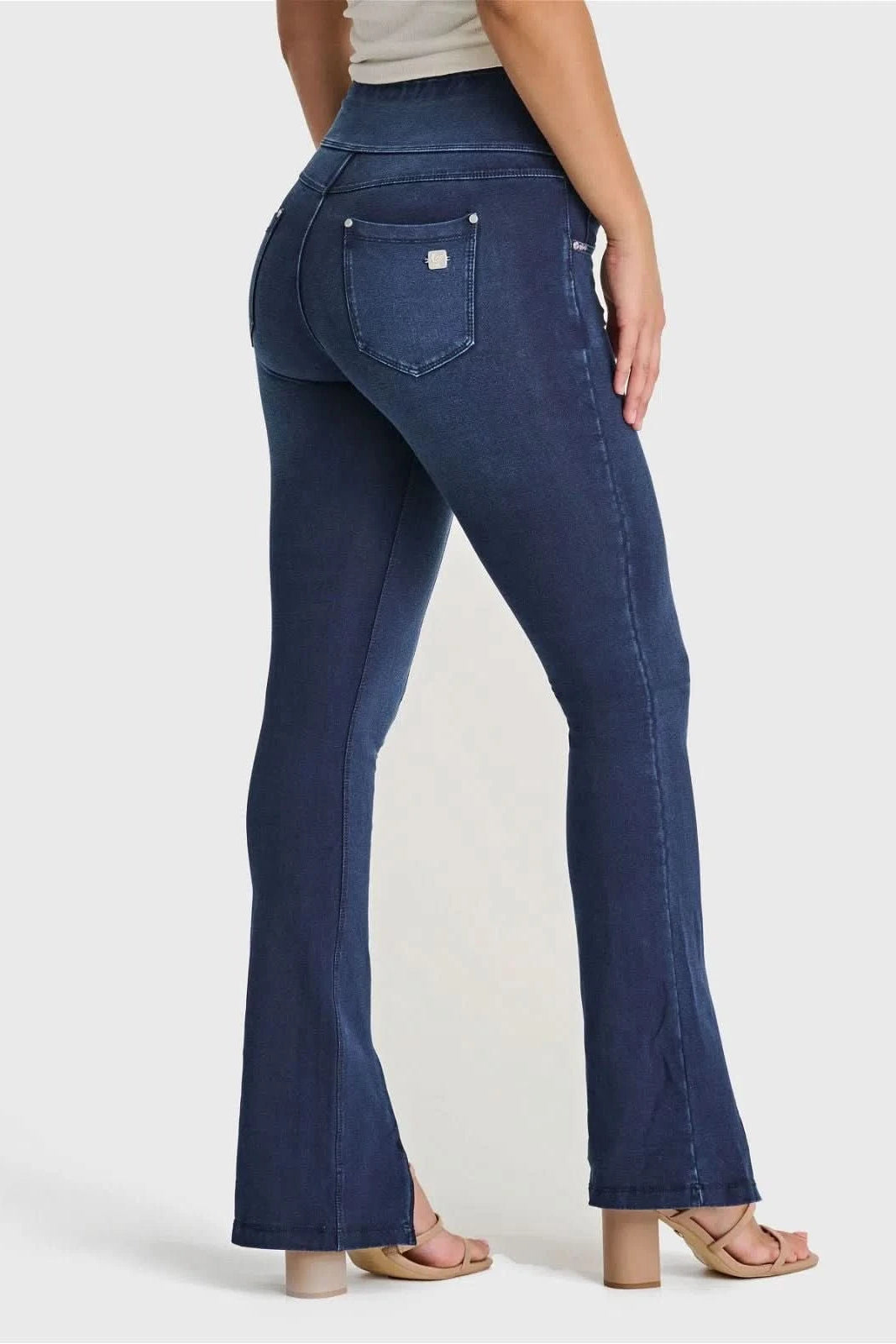 N.O.W® Denim - High Waisted - 7/8 Flare - Dark Blue + Blue Stitching 2