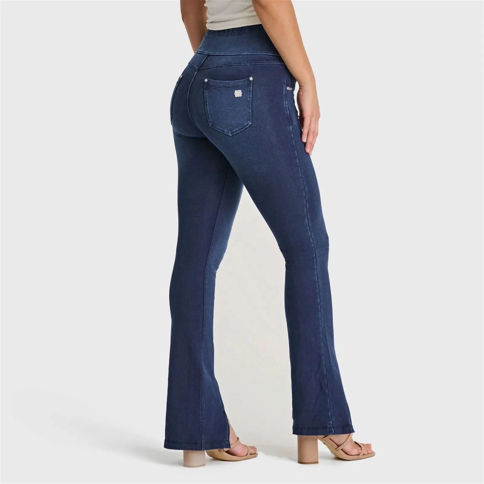 N.O.W® Denim - High Waisted - 7/8 Flare - Dark Blue + Blue Stitching 2