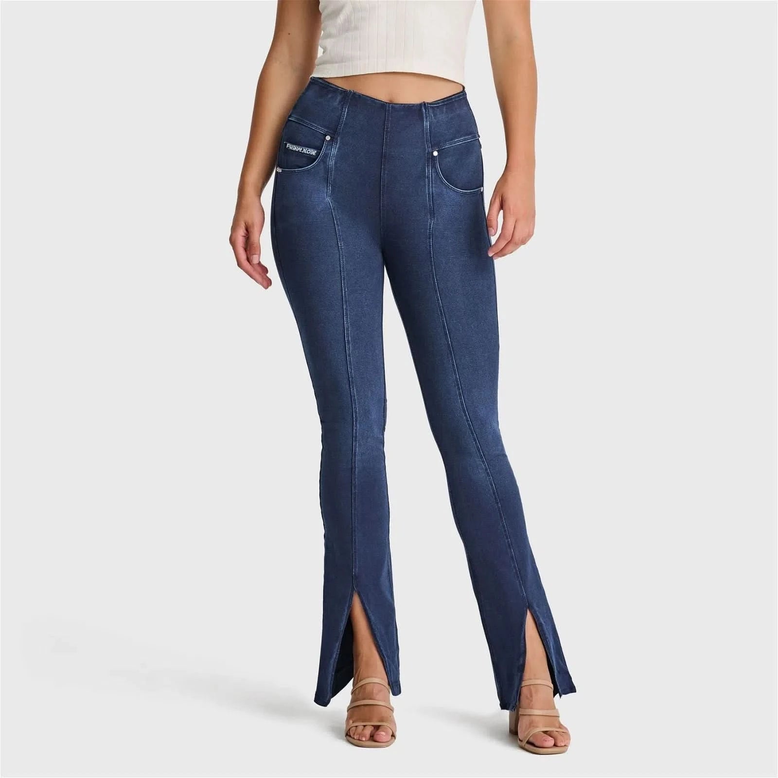 N.O.W® Denim - High Waisted - 7/8 Flare - Dark Blue + Blue Stitching 1