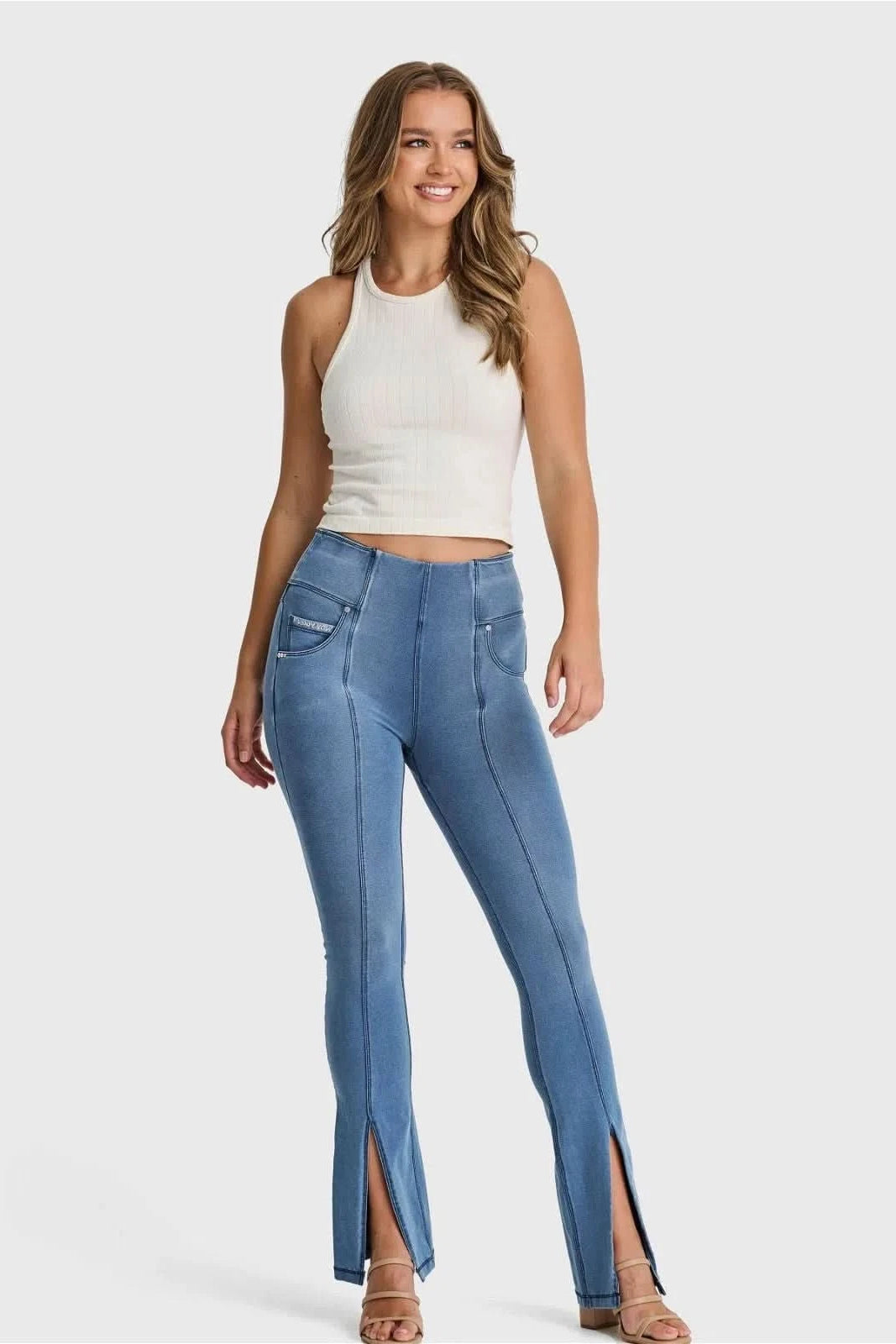 N.O.W® Denim - High Waisted - 7/8 Flare - Light Blue + Blue Stitching 2