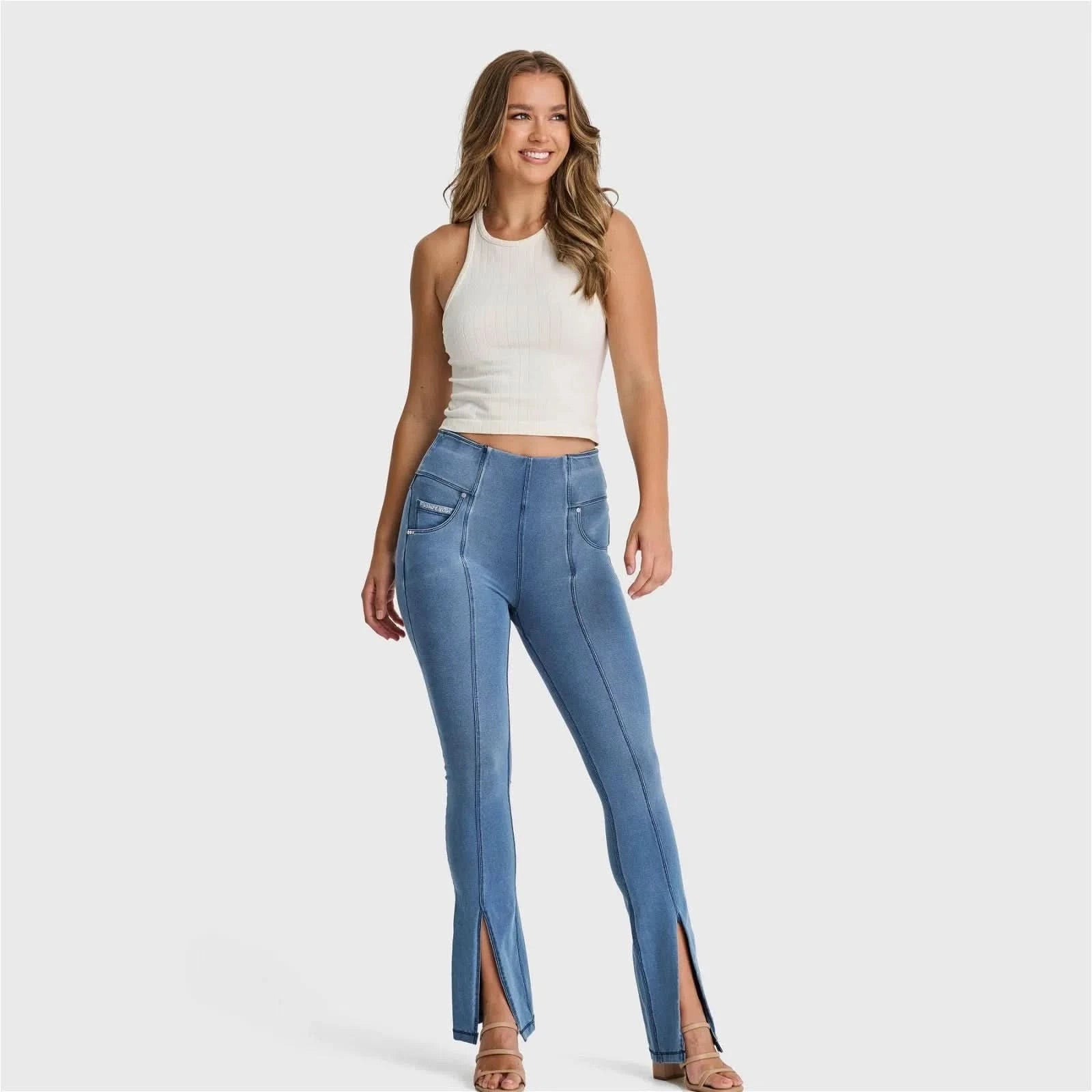 N.O.W® Denim - High Waisted - 7/8 Flare - Light Blue + Blue Stitching 2