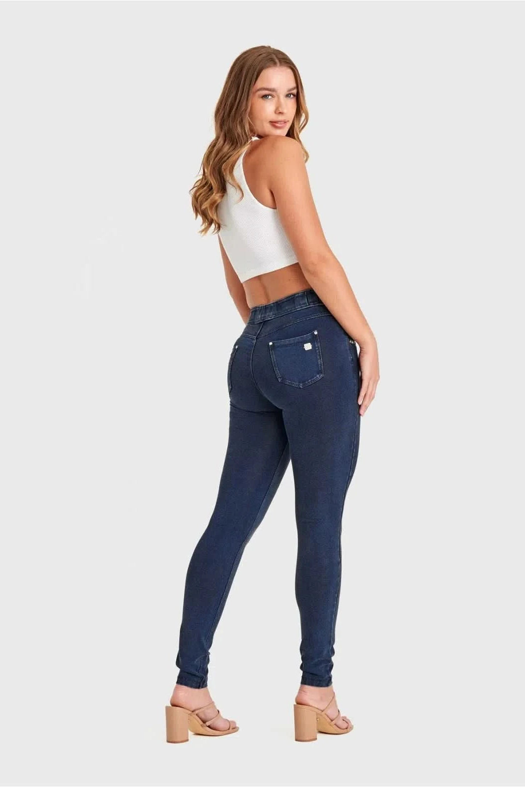 N.O.W® Denim - High Waisted - 7/8 Length - Dark Blue + Blue Stitching 2