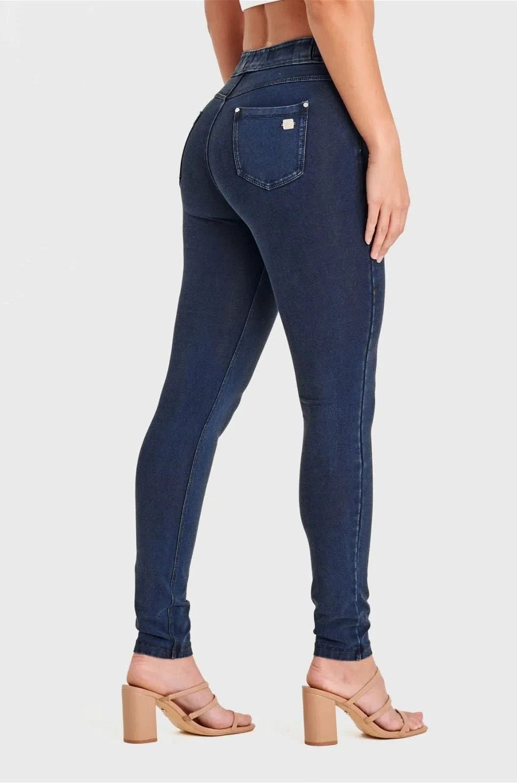 N.O.W® Denim - High Waisted - 7/8 Length - Dark Blue + Blue Stitching