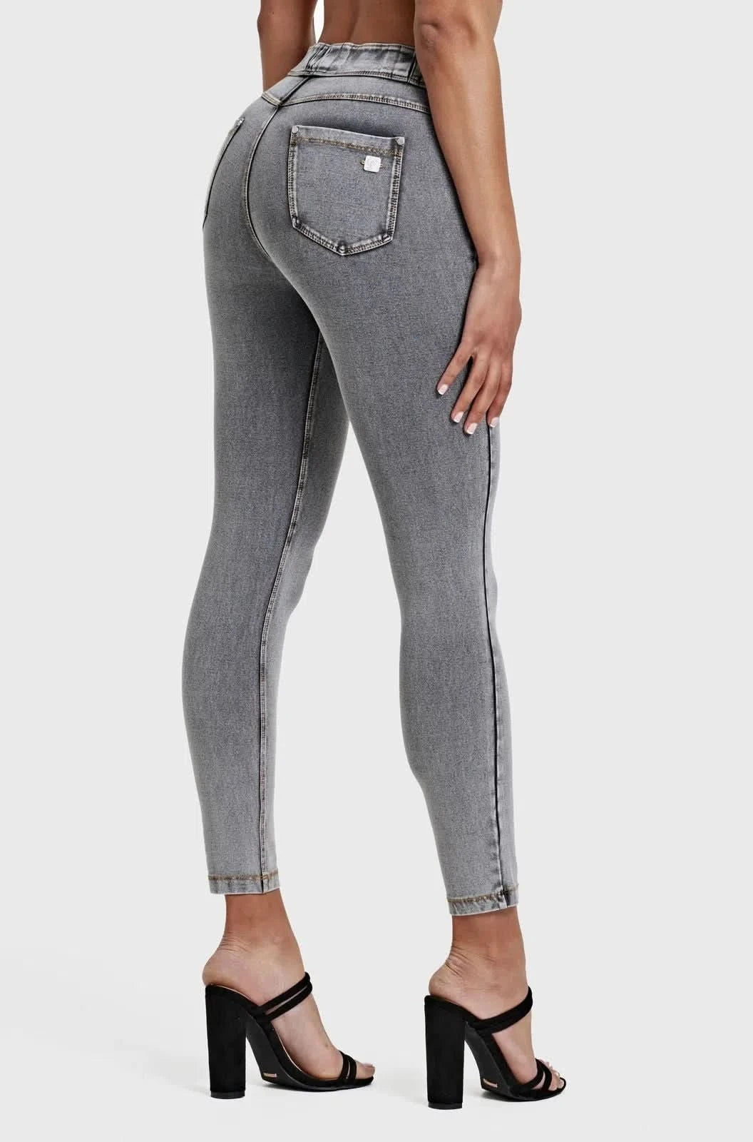 N.O.W® Denim - High Waisted - 7/8 Length - Grey + Yellow Stitching