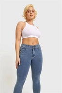 N.O.W® Denim - High Waisted - 7/8 Length - Light Blue + Yellow Stitching
