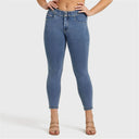 N.O.W® Denim - High Waisted - 7/8 Length - Light Blue + Yellow Stitching