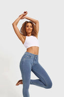 N.O.W® Denim - High Waisted - 7/8 Length - Light Blue + Yellow Stitching