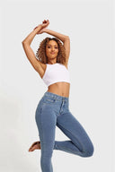 N.O.W® Denim - High Waisted - 7/8 Length - Light Blue + Yellow Stitching