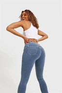 N.O.W® Denim - High Waisted - 7/8 Length - Light Blue + Yellow Stitching