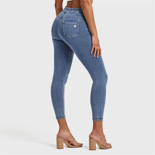 N.O.W® Denim - High Waisted - 7/8 Length - Light Blue + Yellow Stitching
