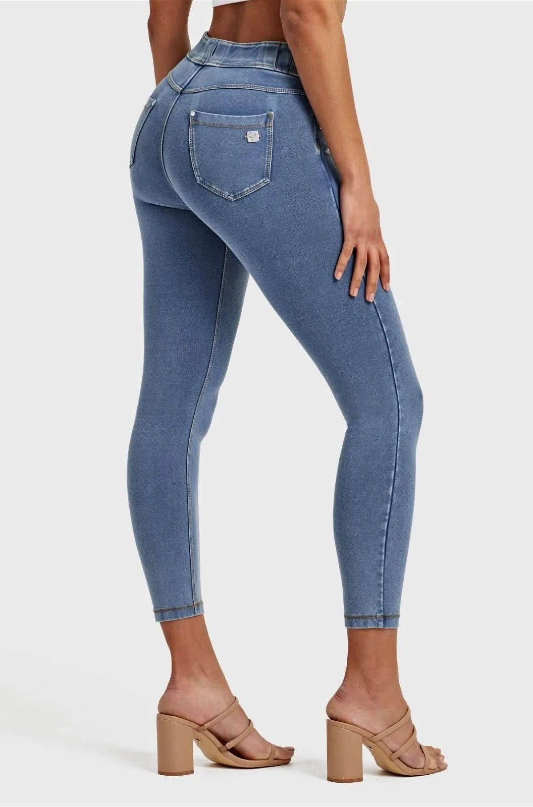 N.O.W® Denim - High Waisted - 7/8 Length - Light Blue + Yellow Stitching