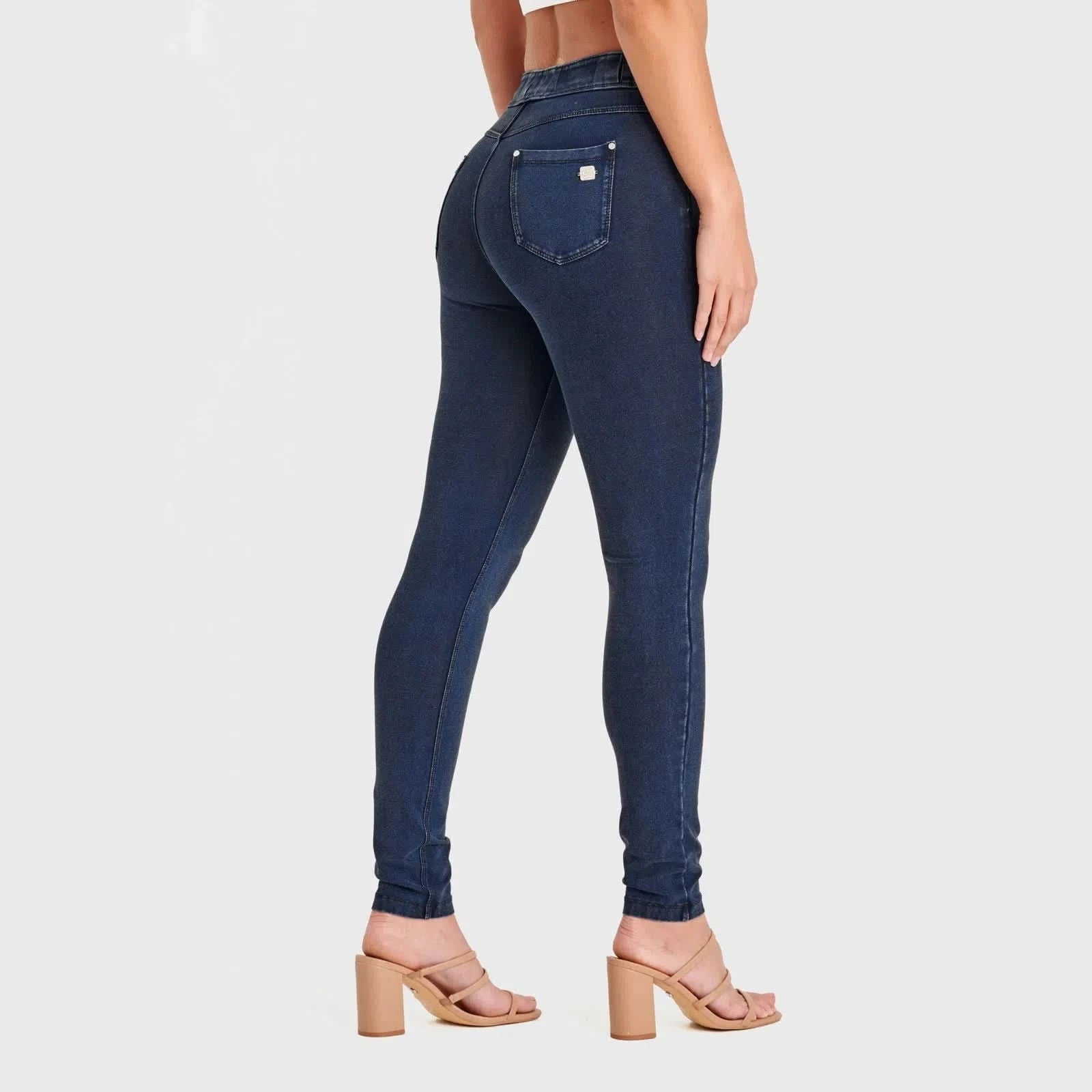 N.O.W® Denim High Waisted Full Length Dark Blue + Blue Stitching