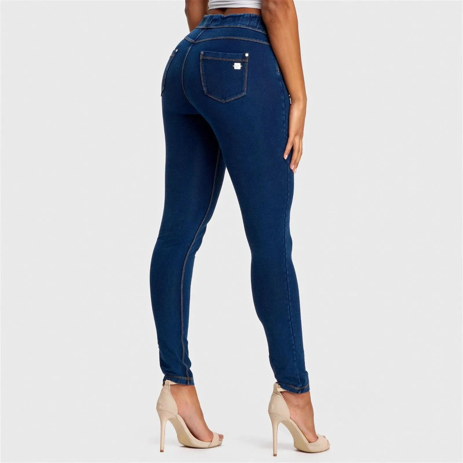 N.O.W® Denim - High Waisted - Full Length - Dark Blue + Yellow Stitching 1