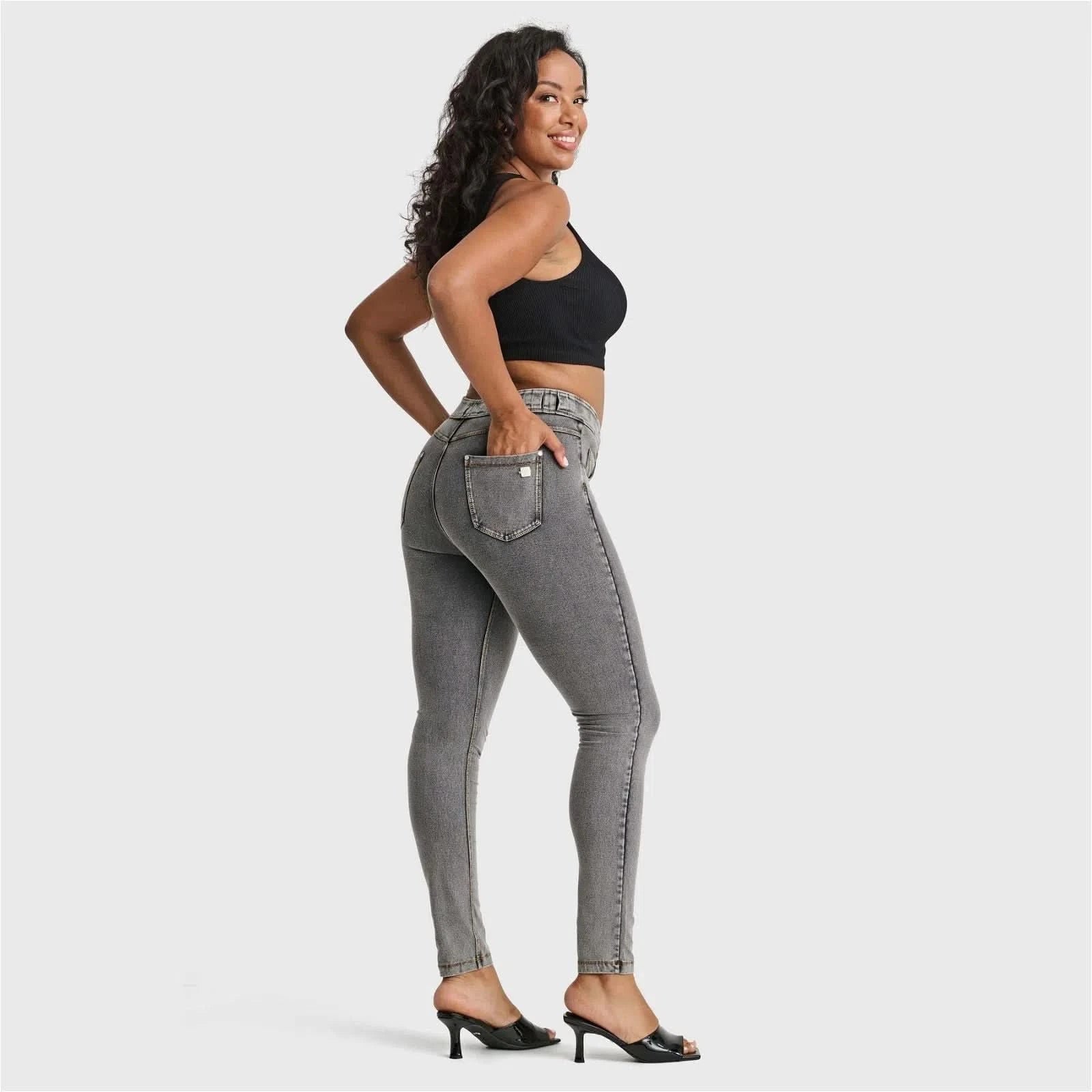 N.O.W® Denim - High Waisted - Full Length - Grey + Yellow Stitching 2