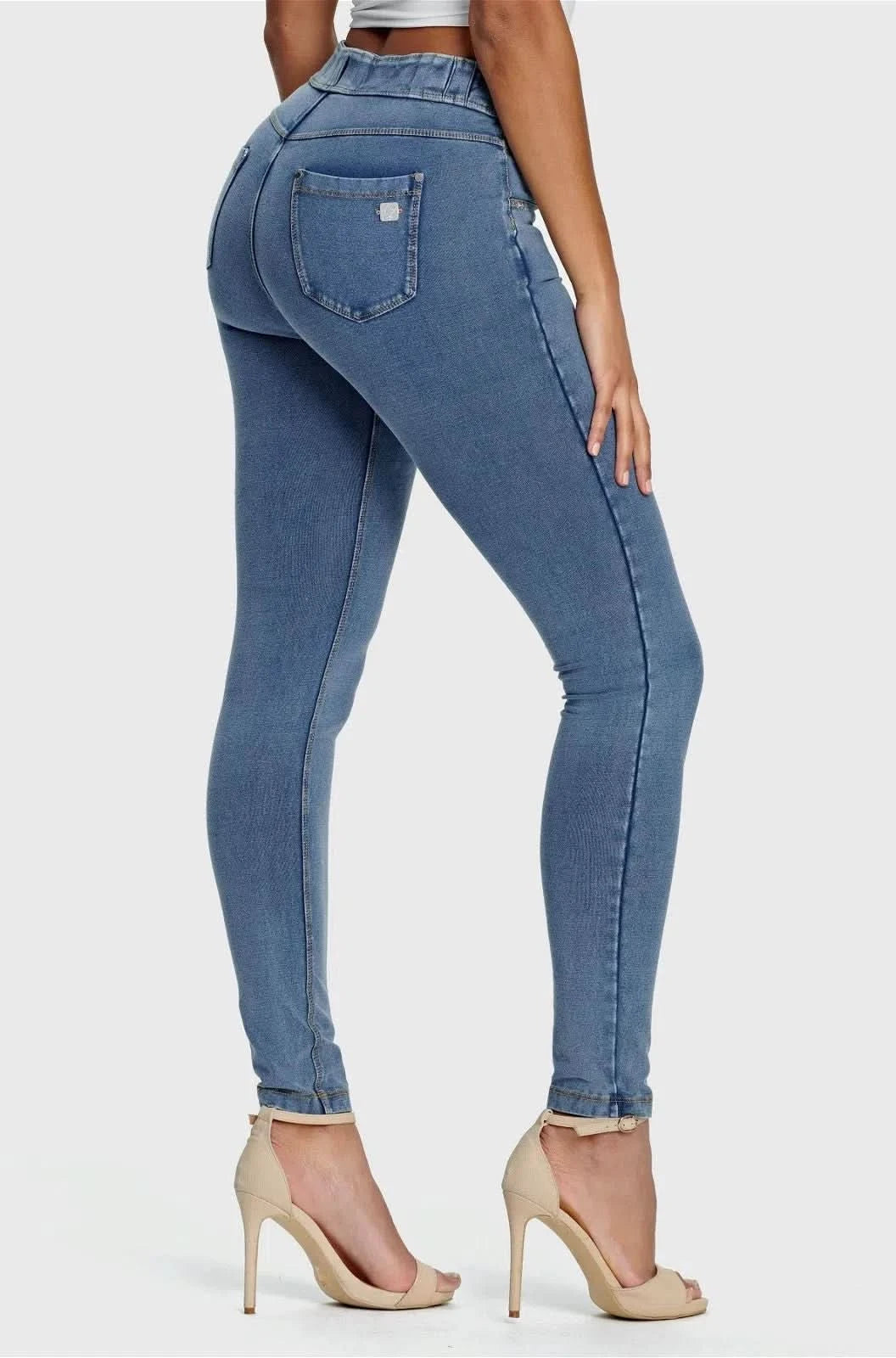 N.O.W® Denim - High Waisted - Full Length - Light Blue + Yellow Stitching