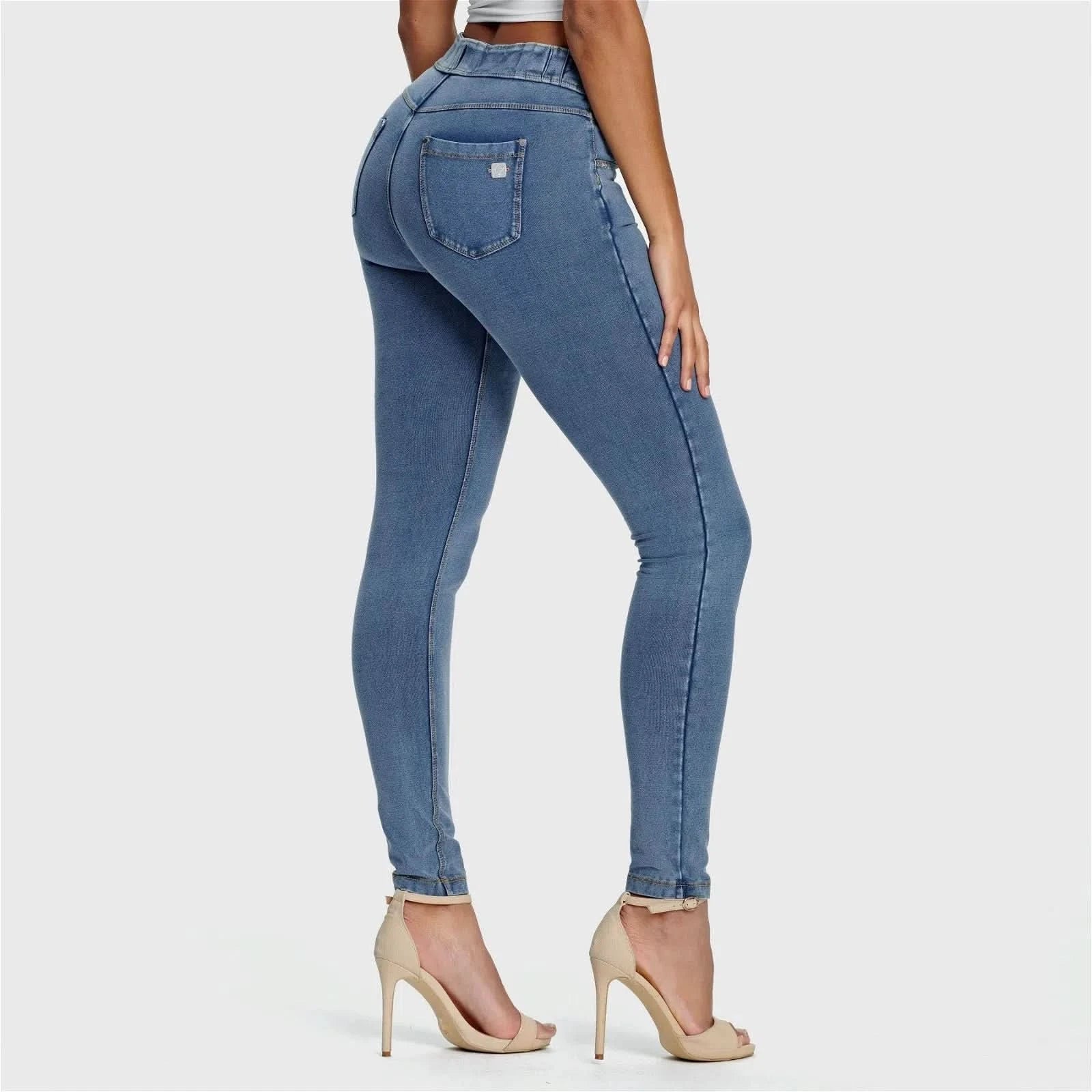 N.O.W® Denim - High Waisted - Full Length - Light Blue + Yellow Stitching 1