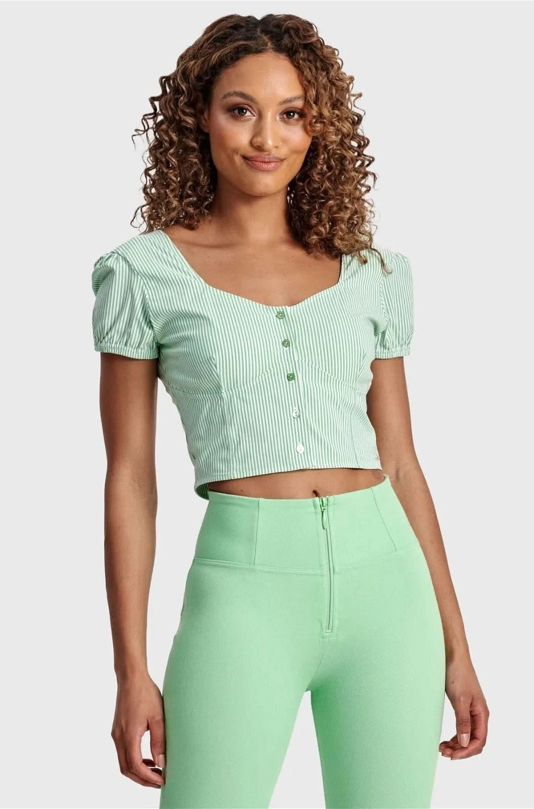 Pinstripe Crop - White + Green