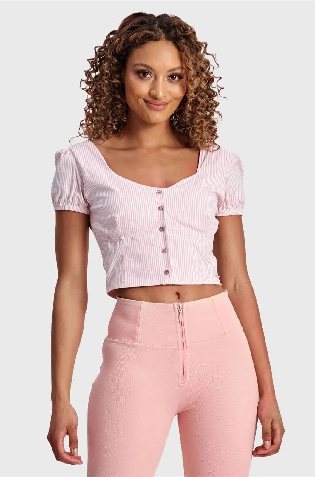 Pinstripe Crop - White + Pink