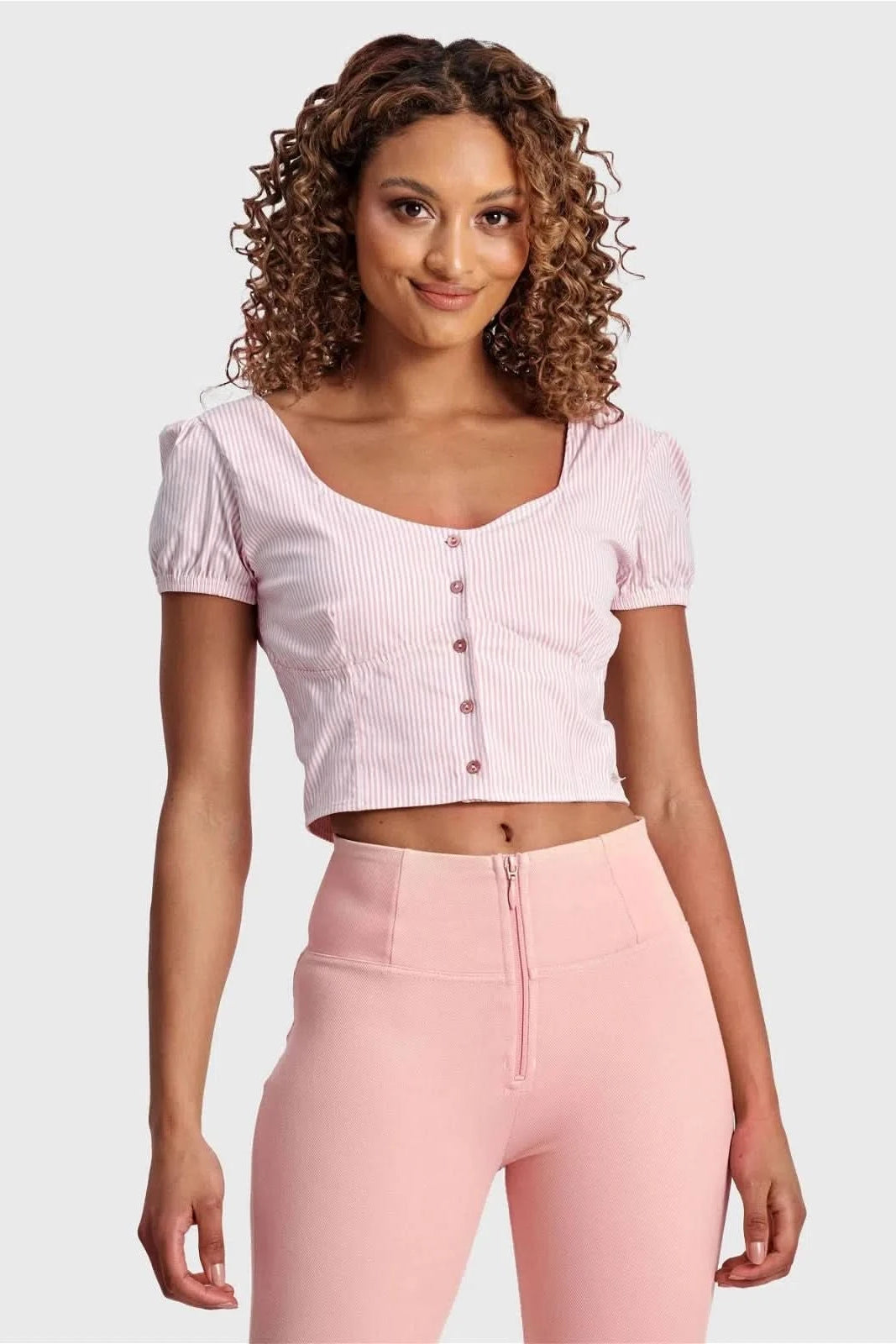 Pinstripe Crop - White + Pink 1