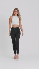 WRUP Denim - High Waisted - Full Length - Black + Yellow Stitching