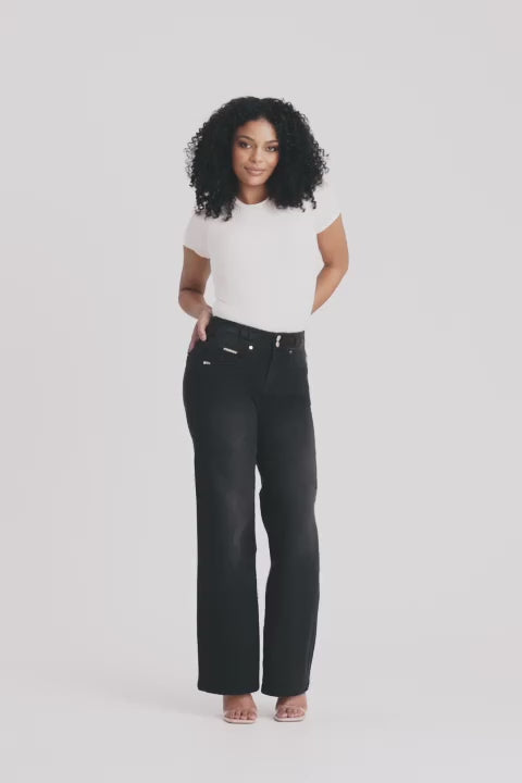 N.O.W® Denim Limited Edition - High Waisted - Wide Leg - Black + Black Stitching