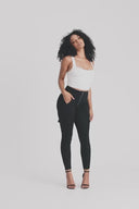 WRUP Cargo Denim - High Waisted - 7/8 Length - Black + Black Stitching