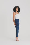 WRUP Cargo Denim - High Waisted - 7/8 Length - Dark Blue + Blue Stitching