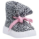 Puff Boots with Fleece Lining - Black + White Leopard