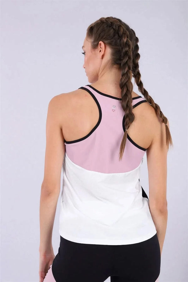 Racer back yoga tank top - White + Mauve