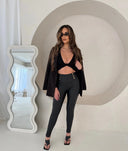 WRUP Faux Leather with Button Detail - Super High Waisted - Full Length - Black