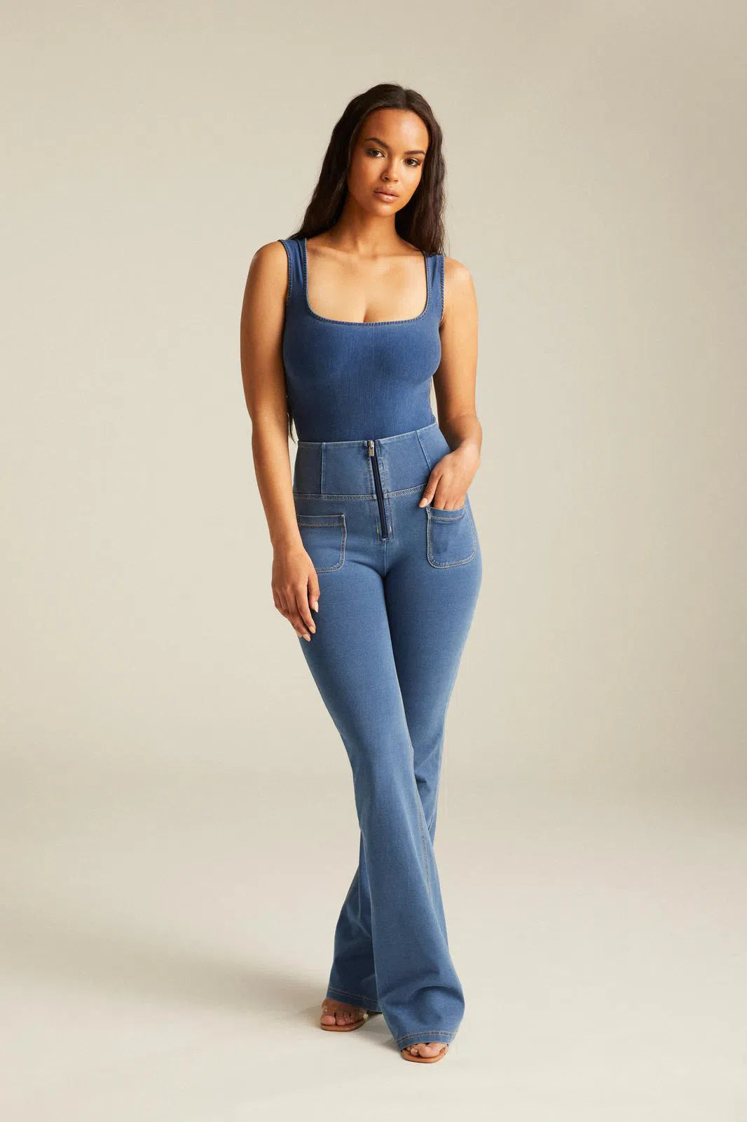 Scoop Neck Bodysuit Light Blue Denim