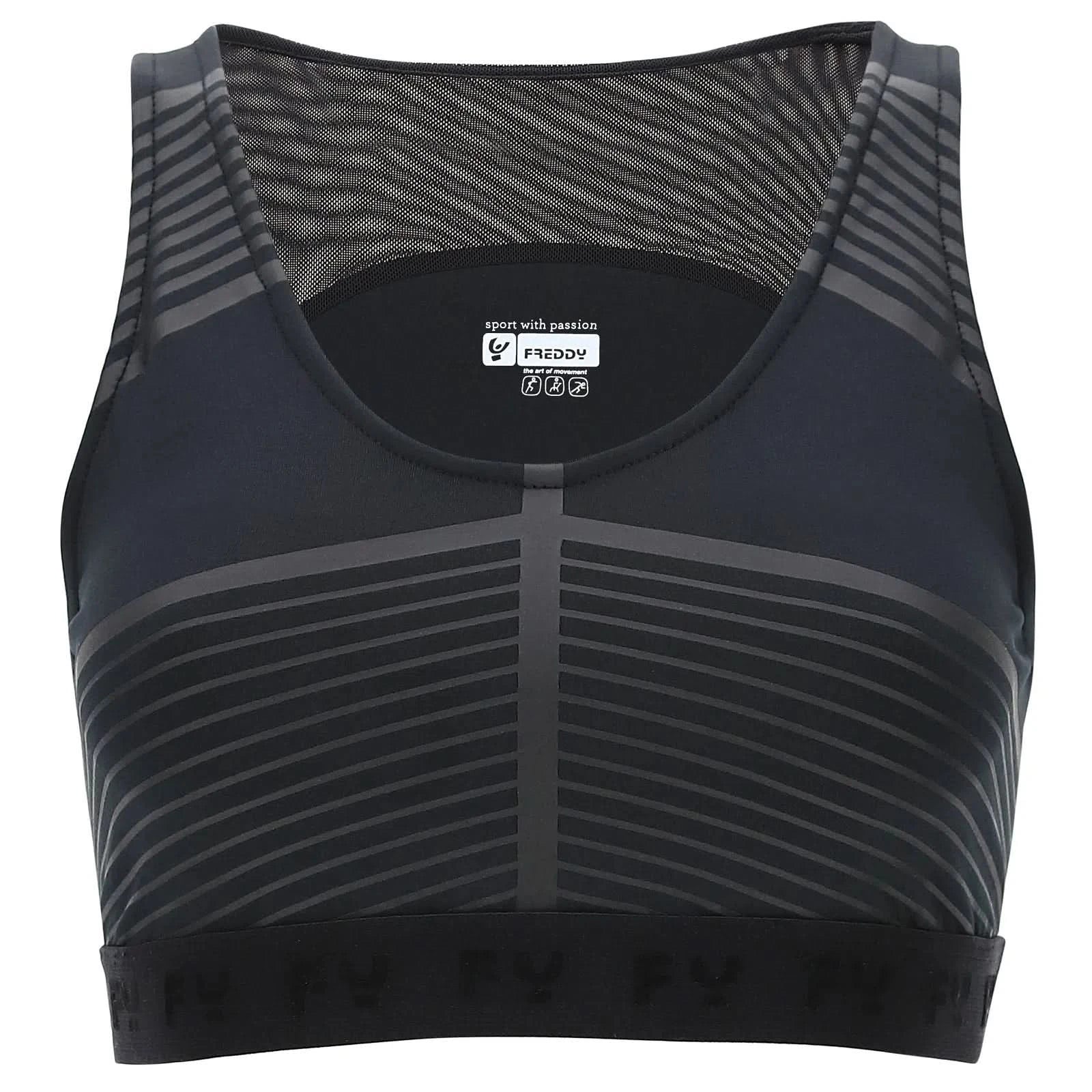 Sports Bra - Black + Grey Stripes 1