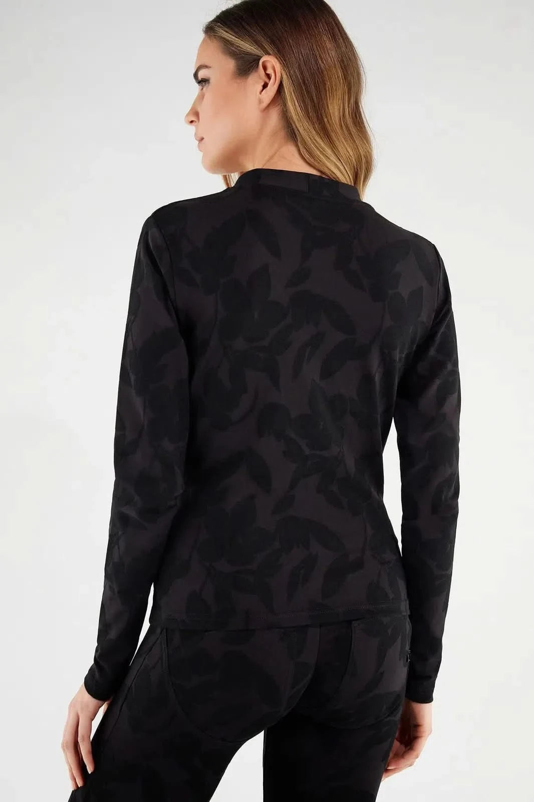 Stretch cardigan in floral print jacquard - Black 2