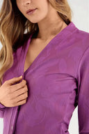 Stretch cardigan in floral print jacquard - Fucsia