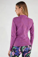 Stretch cardigan in floral print jacquard - Fucsia
