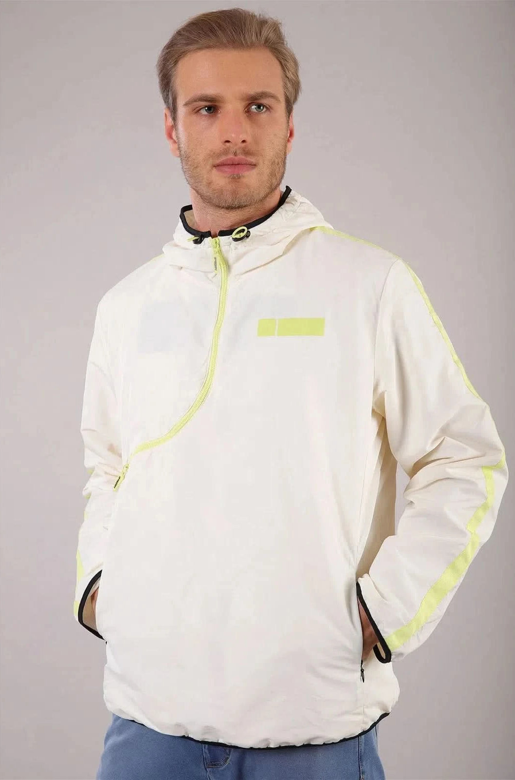 Sweatshirt with Curved Zip - Cream