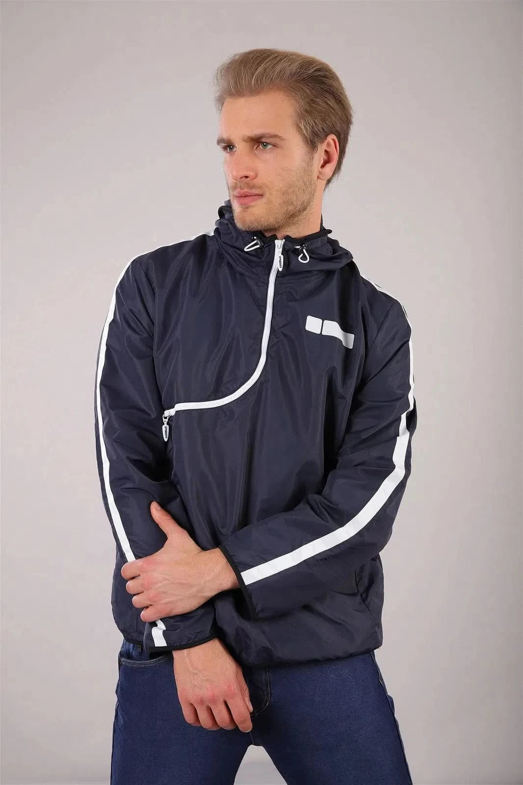 Sweatshirt with Curved Zip - Navy Blue 2