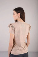 T shirt with ruffled insert - Beige Marble