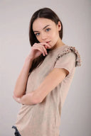 T shirt with ruffled insert - Beige Marble