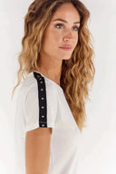 T Shirt with Shoulder Studs - White