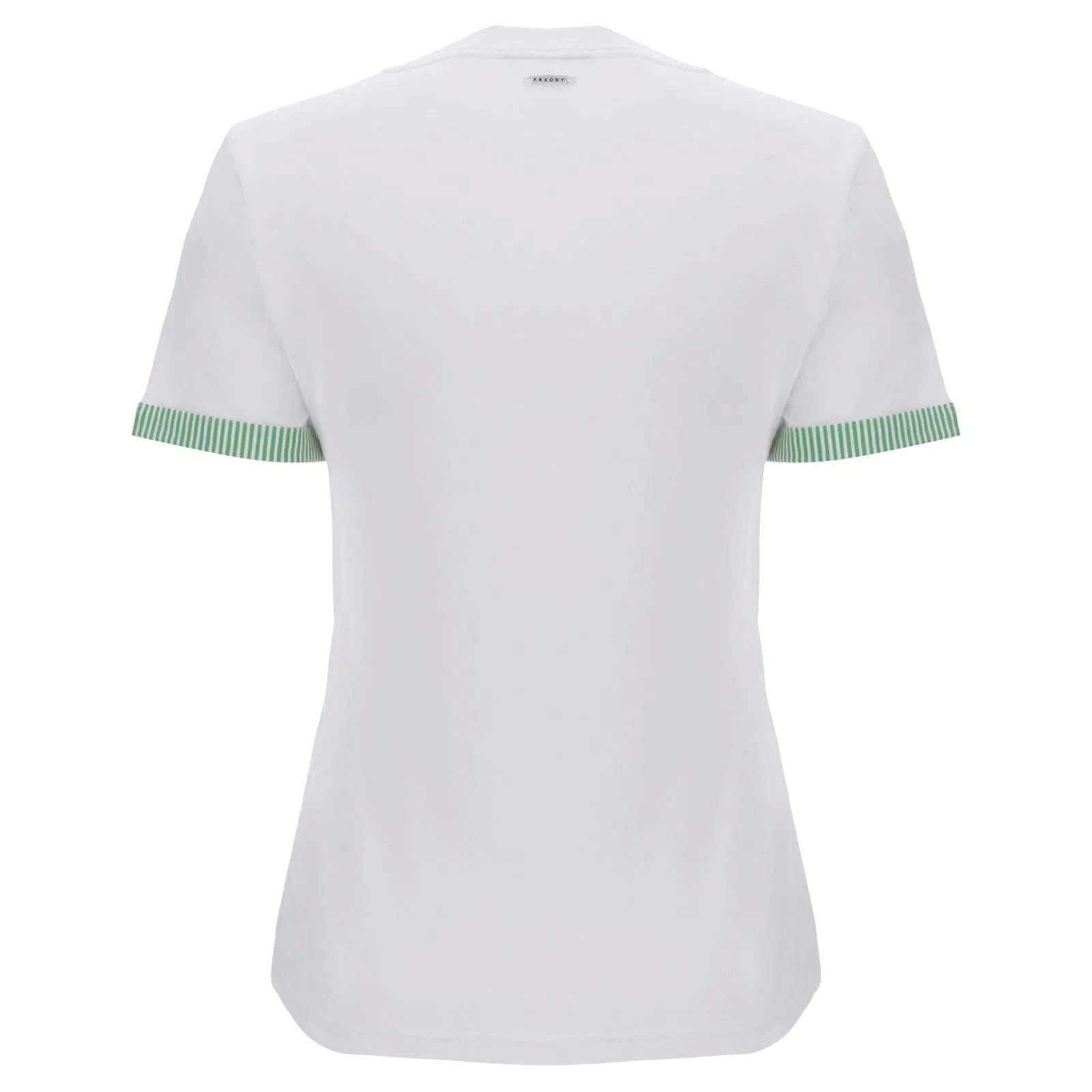 T Shirt with Striped Trim - White + Green 2