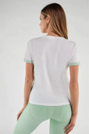 T Shirt with Striped Trim - White + Green