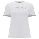 T Shirt with Striped Trim - White + Green