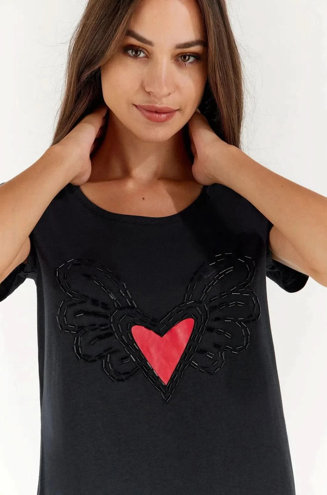 T Shirt with Winged Heart - Romero Britto Collection - Black