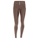 WRUP 3 Button Faux Leather - Mid Rise - Full Length - Chocolate